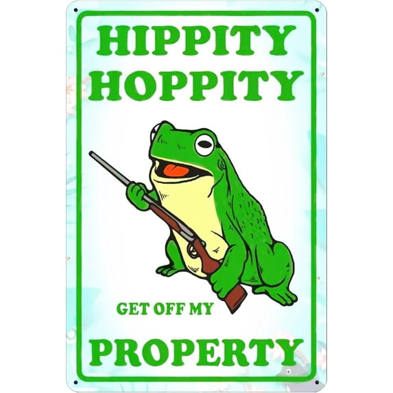 Hippity Hoppity Get Off My Property Frog Sign 8" x 12", Funny No Trespassing Aluminum Sign Private Property Door Sign, Frog Decor Vintage Retro Decor Sign for Yard Garden Bedroom Bar Cafe