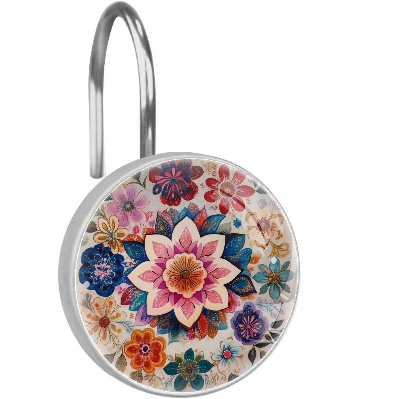 Hipple Florals Shower Curtain Hooks Round Crystal Glass, Set of 12 Shower Curtain Rings - Shower Hooks for Curtain Shower Rings
