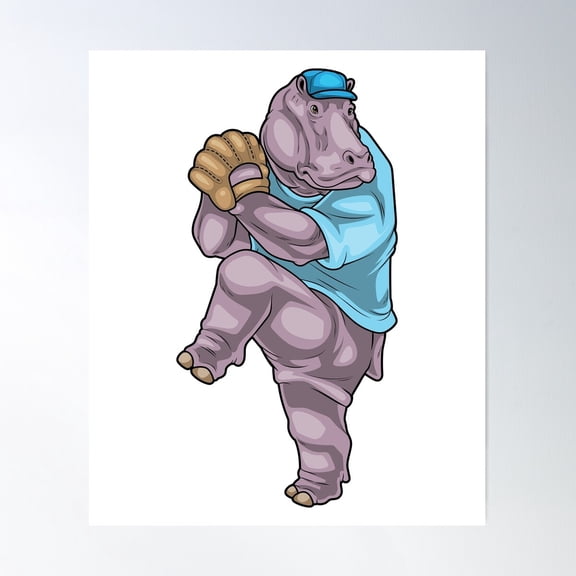 Hippo Baseball Baseball Glove Poster Wall Art, Modern Wall Decor For Living Room Bedroom, 8x12 UNFRAMED
