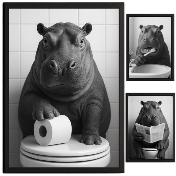 TheNameStore Hippo Bathroom Decor 8.5 x 11 Photography Art Prints Set of 3