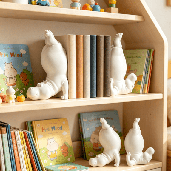 Hippo Bookends, Decorative Resin Bookends with Whimsical Acrobat Design, 10 Inch Tall Heavy Duty Book Supports for Large Books, Office Desk and Library 2PCS Hippo Bookends