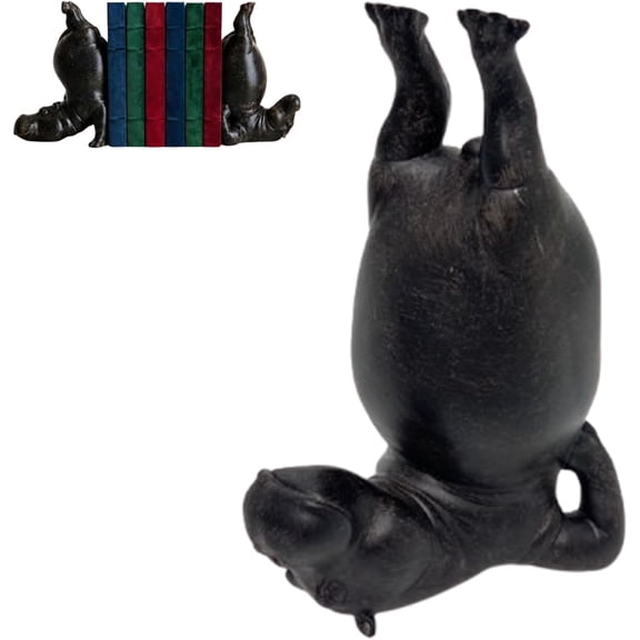 Hippo Bookends – Funny Resin Yoga Hippo Statue for Heavy Bookshelf Home Office Decor