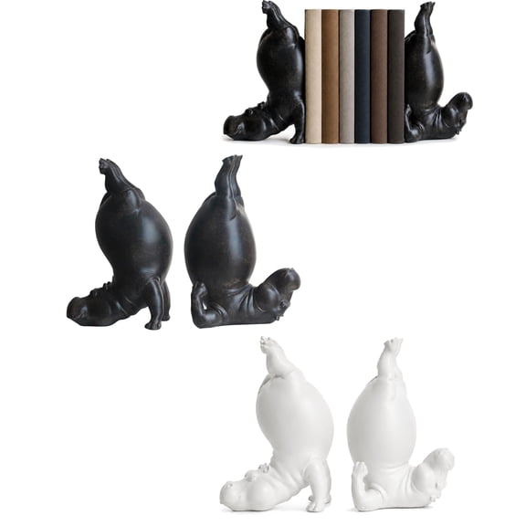 Hippo Bookends – Heavy Resin Acrobatic Book Holder for Bookshelf Desk Decor Use