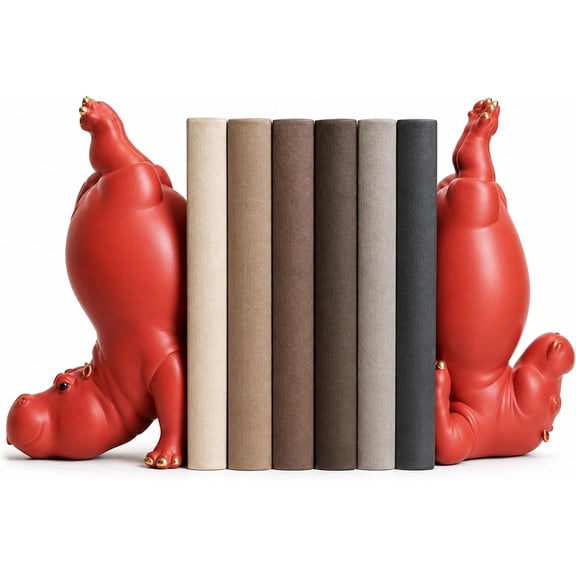Hippo Bookends, Heavy Resin Acrobatic Hippo Bookends Ends Book Ornament Creative Hippo Notebook Holder Farmhouse Cool Modern Small for Various Types of Books
