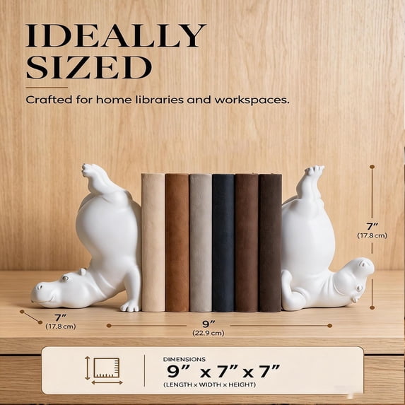 Hippo Bookends, Heavy Resin Animal Book Holders, Creative Yoga Hippo Statue — Resin Handstand Animal Figurine for Bookshelves, Desks, Offices, and Home Decor