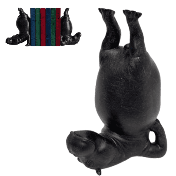 Hippo Bookends, Unique Resin Bookends for Heavy Books, Acrobatic Hippo Design, 10 Inch Tall Book Supports for Library, Home Office and Bookshelf Decor