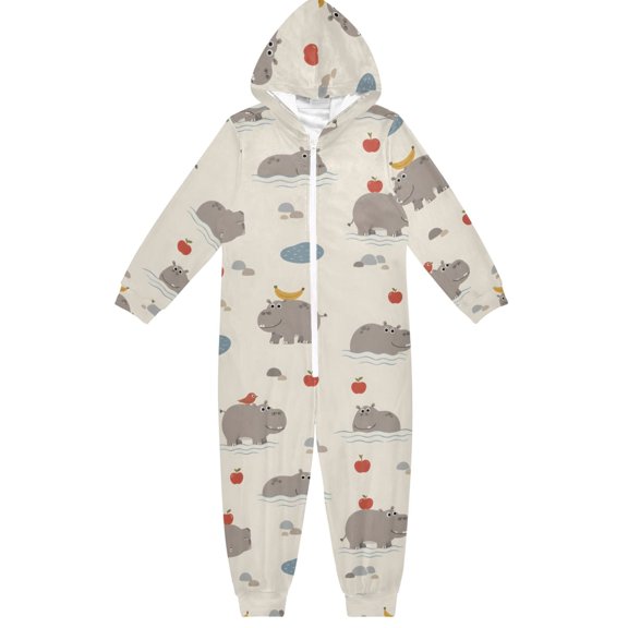 Hippo Boys & Girls Hooded One-Piece Pajamas Warm Crystal velvet Hooded Long Sleeve Loungewear Jumpsuit Unisex