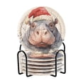 thumbnail image 1 of Hippo Christmas Hat 6 Pcs Drink Coasters with Holder Absorbent Coasters Woven Coasters for Drinks Table Desk Protection Home Decor, 1 of 7
