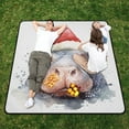 thumbnail image 1 of Hippo Christmas Hat Beach Blanket Outdoor Picnic Blanket 78"x 78" Waterproof Foldable for Beach Camping Travel Hiking Grass Lawn Park, 1 of 5