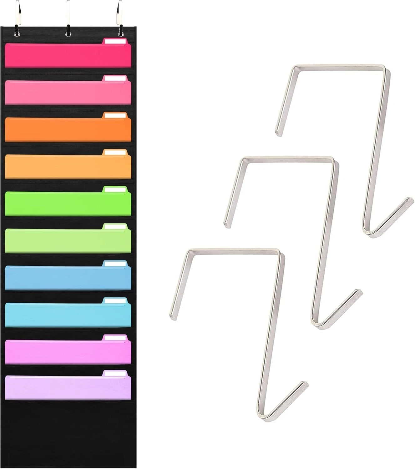 Hippo Creation Heavy Duty 10 Pocket Hanging File Organizer Chart Black For Door