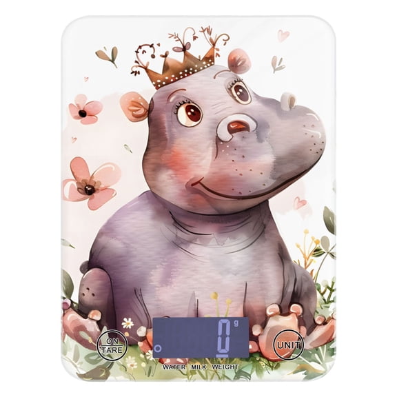 Hippo Crown Flowers Food Scale Digital Kitchen Scale Waterproof Tempered Glass Tare Function 11 lb for Baking Cooking Meal Prep