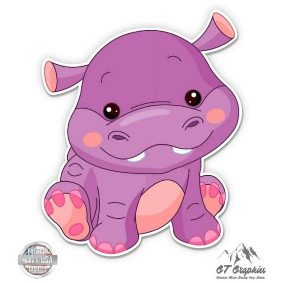 Hippo Cute Cartoon - 8" Vinyl Sticker - For Car Laptop I-Pad - Waterproof Decal