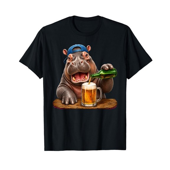 Hippo Drinking Beer Funny Animal Meme Lovers Men Women T-Shirt