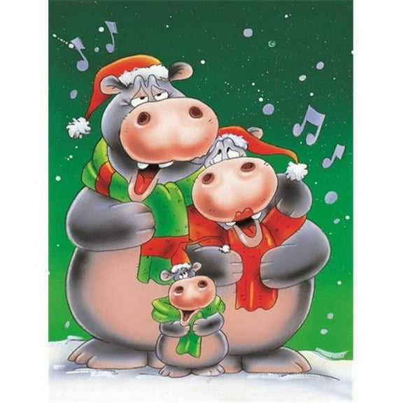 Hippo Family Caroling Flag Canvas House Size