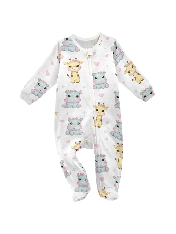 Hippo Giraffe Baby Sleeper One-Piece Footies Newborn Roomper 9Months