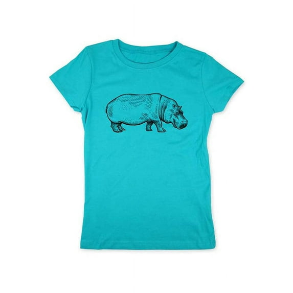 Hippo Graphic Zoo Animal - Youth Young Girls Juniors Slim Fit Soft Tee Shirt - Tahiti Medium