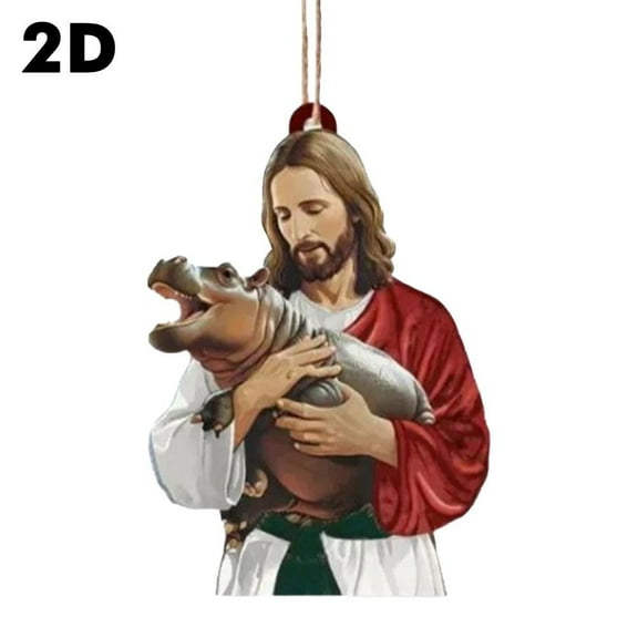 and Hippo Hanging Ornament,2D Acrylic Fun Hippo Christmas Tree Decoration.Faith Gifts for Christian,esus Religious Keepsake for Car Rearview Mirror Home Wall Window Bedroom