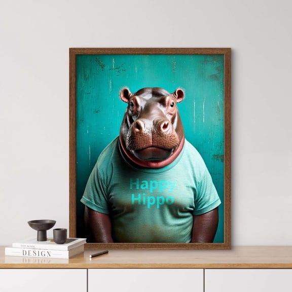 Hippo Happy Hippo Ai Generated Funny Saying Poster Animal Portrait Digi Art Funny Animal Portrait Digital Print Hippo Decor Wall Art