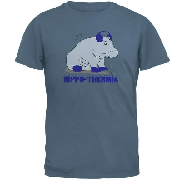 Hippo Hippothermia Cold Winter Funny Mens T Shirt Indigo Blue SM