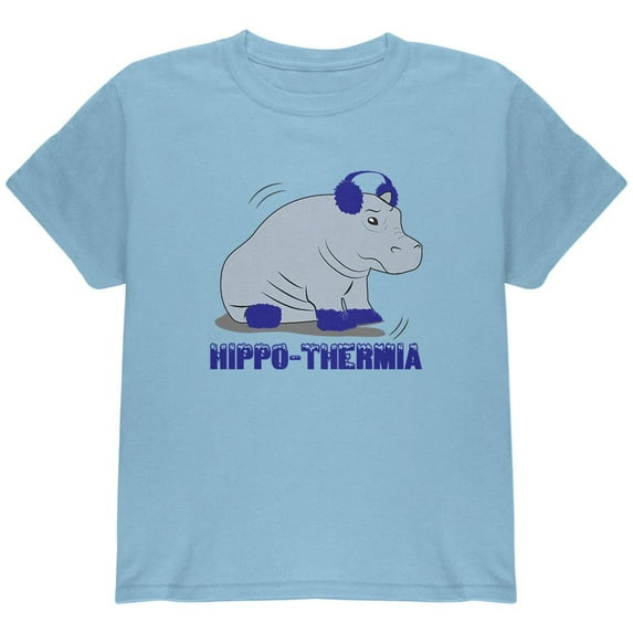 Hippo Hippothermia Cold Winter Funny Youth T Shirt Light Blue YSM