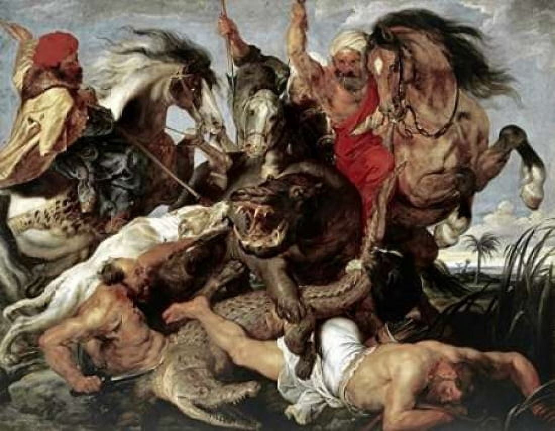 Hippo Hunt Canvas Art - Peter Paul Rubens (22 x 28)