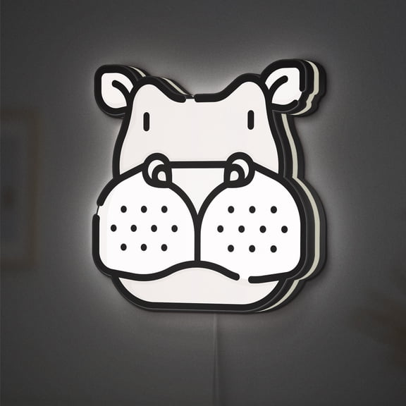 Hippo LED Lightbox - Jungle Wild Mammal Fauna Decor, Custom Led Sign for Home Office Shop Decor (Width 12 inch, 30cm)