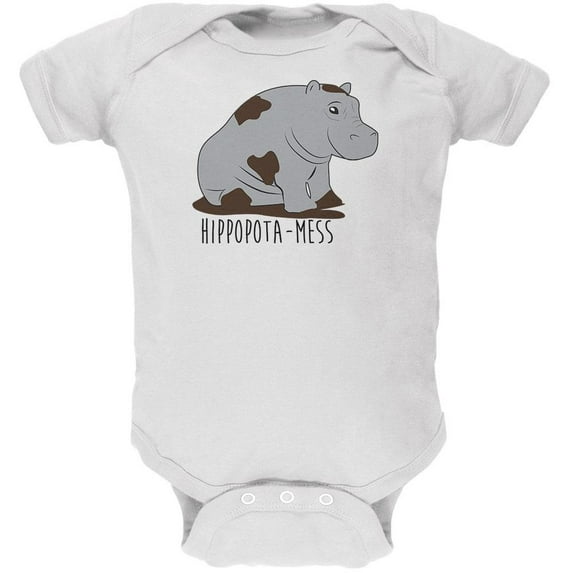 Hippo Mess Hippopotamess Funny Pun Soft Baby One Piece White 9-12 M