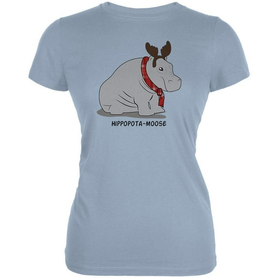 Hippo Moose Hippopotamoose Funny Pun Juniors Soft T Shirt Light Blue LG