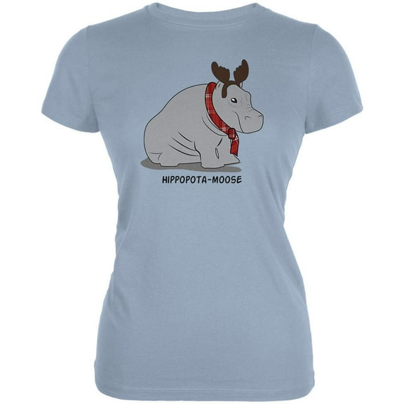 Hippo Moose Hippopotamoose Funny Pun Juniors Soft T Shirt Light Blue LG