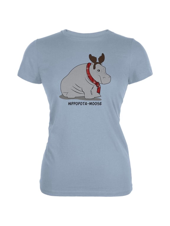 Hippo Moose Hippopotamoose Funny Pun Juniors Soft T Shirt Light Blue SM