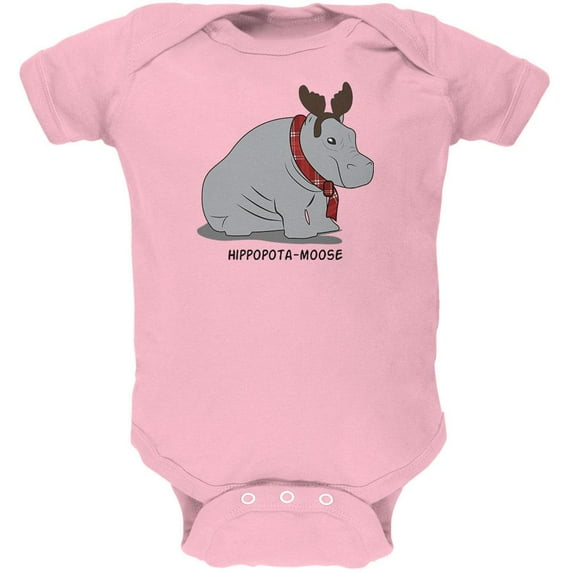 Hippo Moose Hippopotamoose Funny Pun Soft Baby One Piece Light Pink 9-12 M