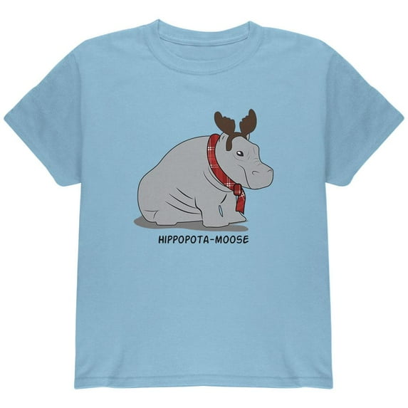 Hippo Moose Hippopotamoose Funny Pun Youth T Shirt Light Blue YSM