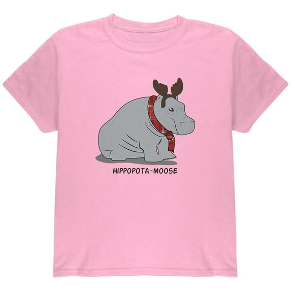 Hippo Moose Hippopotamoose Funny Pun Youth T Shirt Light Pink YMD