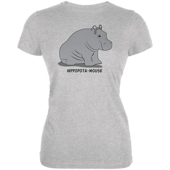 Hippo Mouse Hippopotamouse Funny Pun Juniors Soft T Shirt Heather X-LG