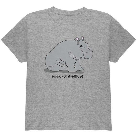 Hippo Mouse Hippopotamouse Funny Pun Youth T Shirt Heather Youth X-SM