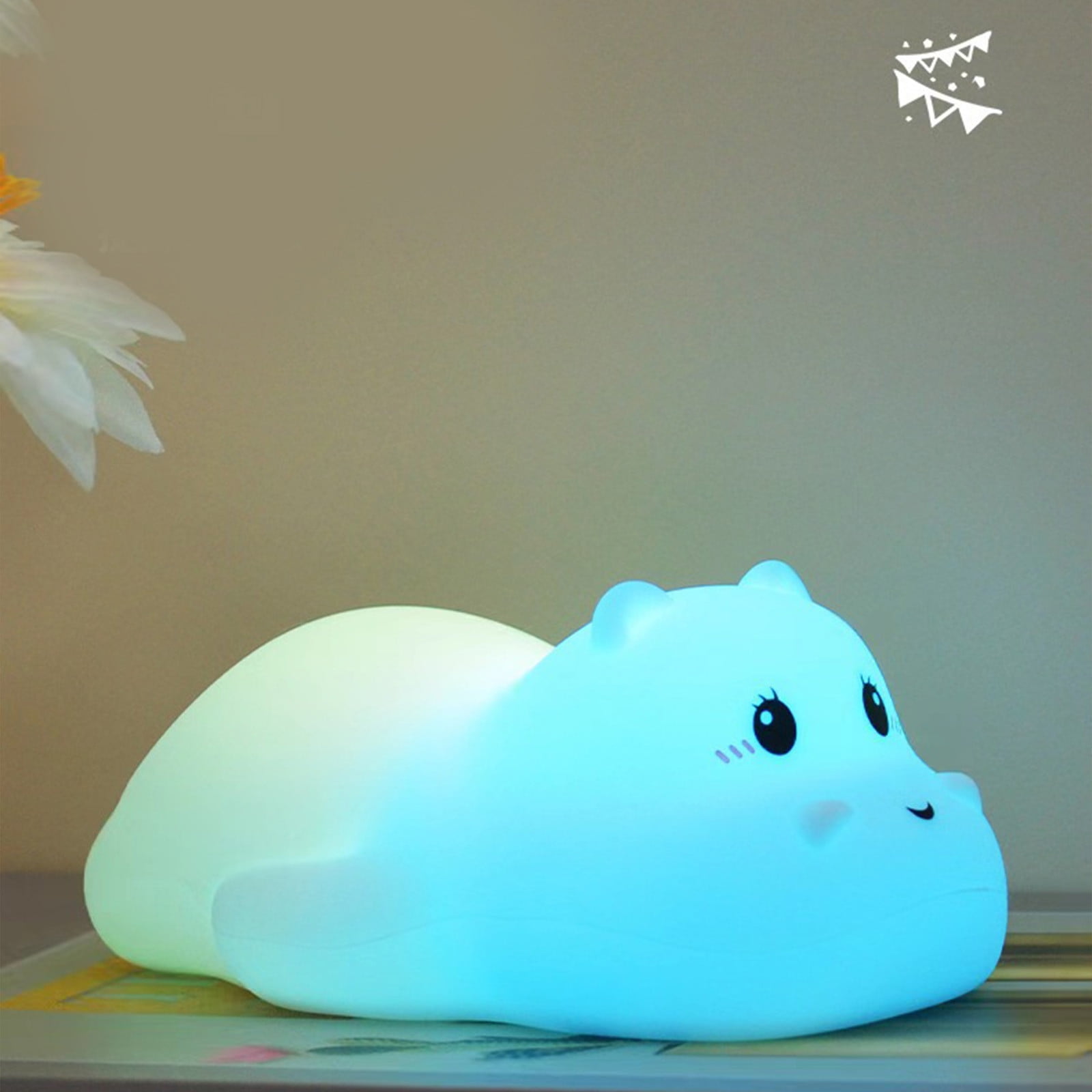 Hippo Night Light, Cute Children's Room Night Light Rechargeable Remote