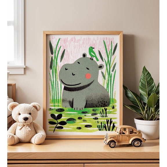 Hippo Nursery Print, Whimsical, Baby Animal Decor, Poster Only