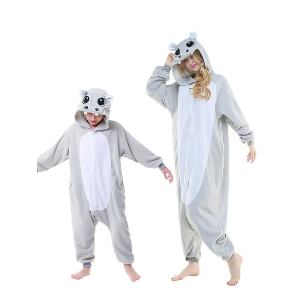 Hippo Onesie Pajama Kids Unisex Animal Costumes Polyester One-Piece Sleepwear for Boys and Girls 8-10Years