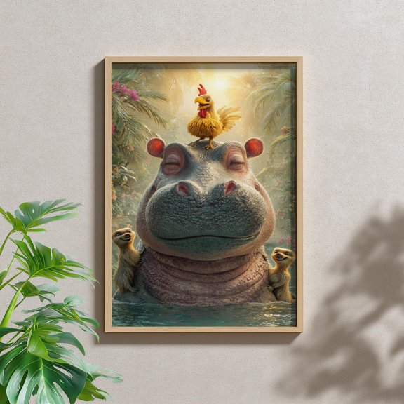 Hippo Poster Tropical Room Decor , Poster Print Only
