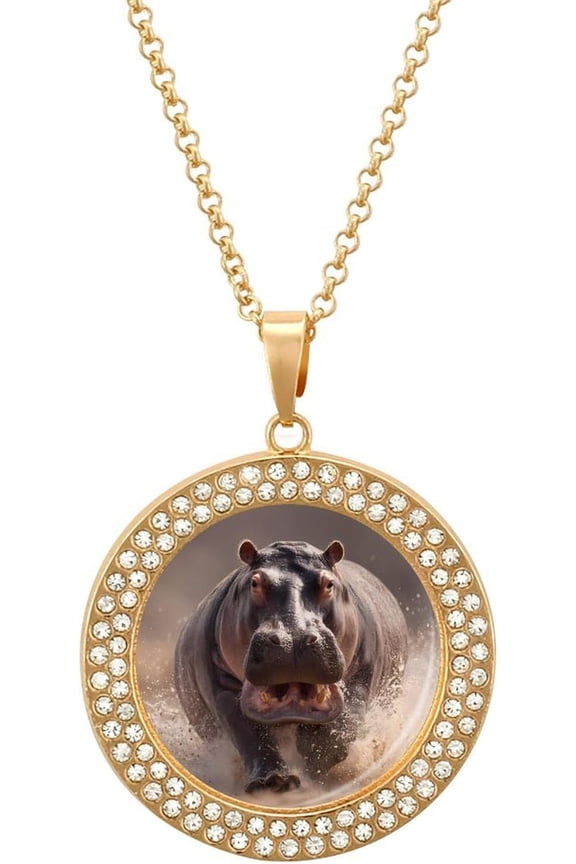 Hippo Quality Running Funny Necklace with Printed Pendant Novelty Diamond Jewelry for Women Men Silver Gold[i800]