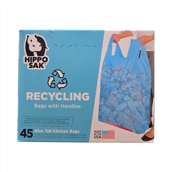 Hippo Sak 13 Gallon Blue Recycling Bags with Handles