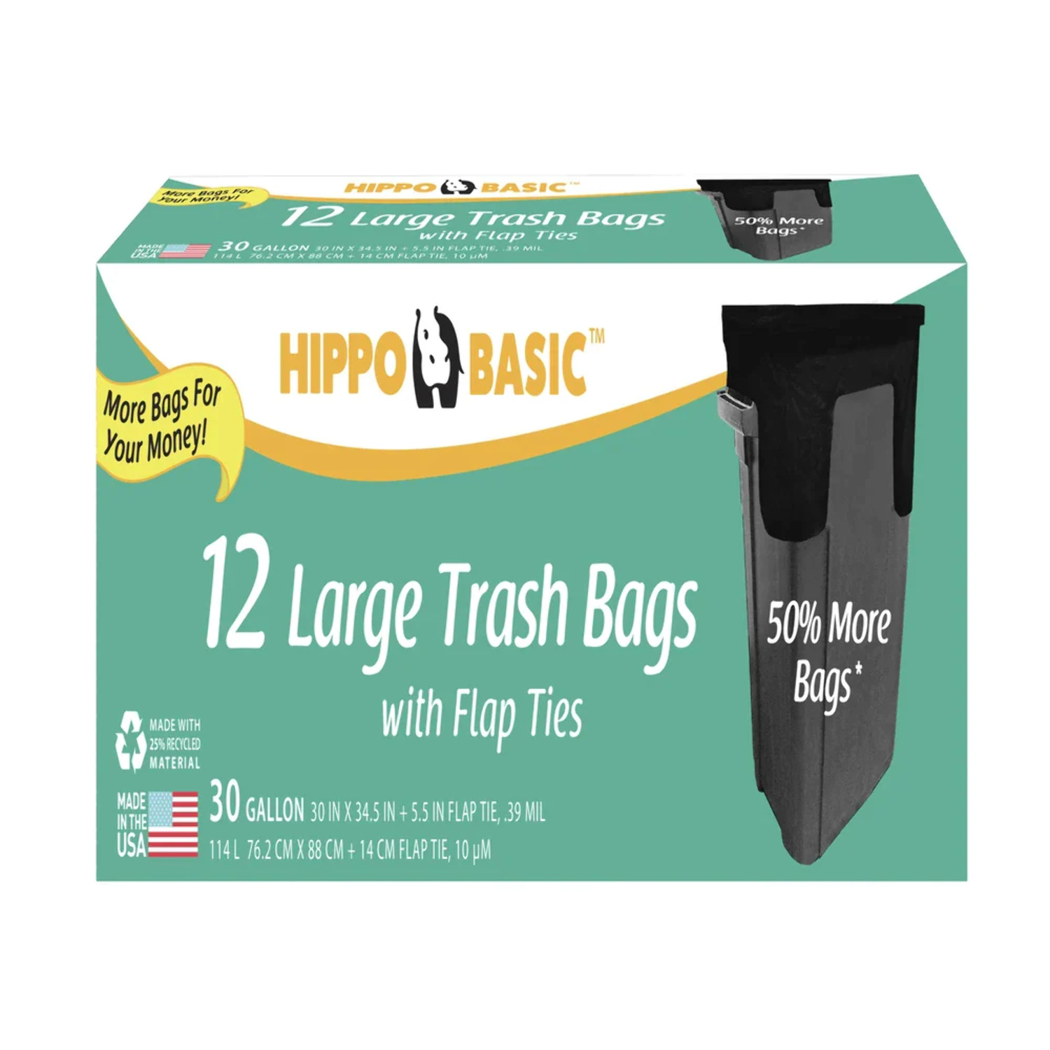 Hippo Sak 30 Gallon Trash Bag with Flaps 12 ct Case 21 Units