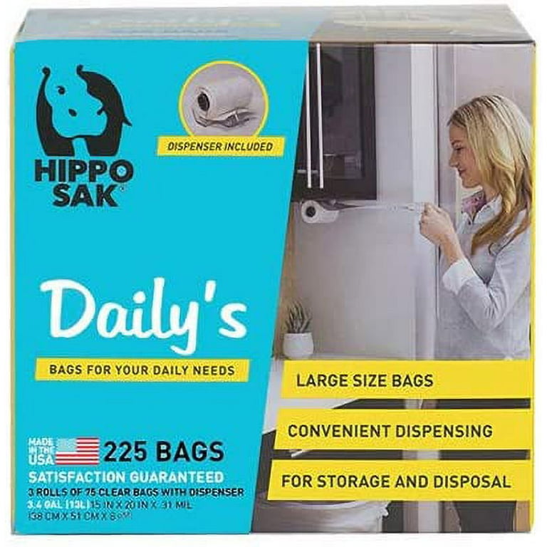 Hippo Sak Daily's Storage and Disposal Bags with Dispenser (225 Count),  Clear Bag 
