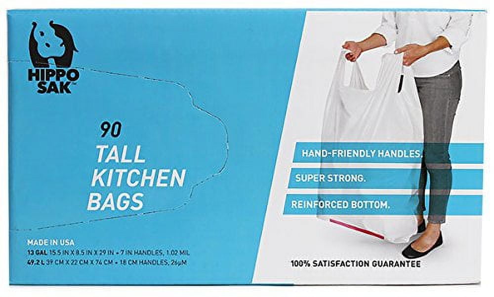  Hippo Sak HippoTrash45Count Tall Kitchen Trash Bag with  Handles, White, 13 Gallon : Health & Household