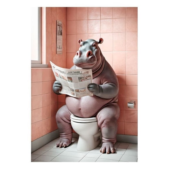 Hippo Sitting On The Toilet Print Wall Art, Modern Wall Decor For Living Room Bedroom, 8x12 UNFRAMED