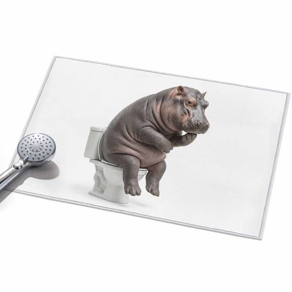 Hippo Sitting on The Toilet Thinking Area Rug, Abstract Funny Animal Non-Slip Felt Rubber Backing Rectangle Indoor Carpet Washable Rugs for Living Room Bedroom 2x3ft