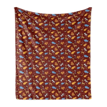 Hippo Soft Flannel Fleece Throw Blanket, Childish Doodle Pattern with Wild Animals Such as Ostrich Zebra and Lion Cartoon, Cozy Plush for Indoor and Outdoor Use, 50" x 60", Multicolor, by Ambesonne