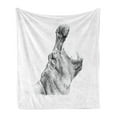thumbnail image 1 of Hippo Soft Flannel Fleece Throw Blanket, Hand-Drawn Pencil Sketch Style Digital Image Hippopotamus Portrait Yawn, Cozy Plush for Indoor and Outdoor Use, 50" x 70", Black and White, by Ambesonne, 1 of 6