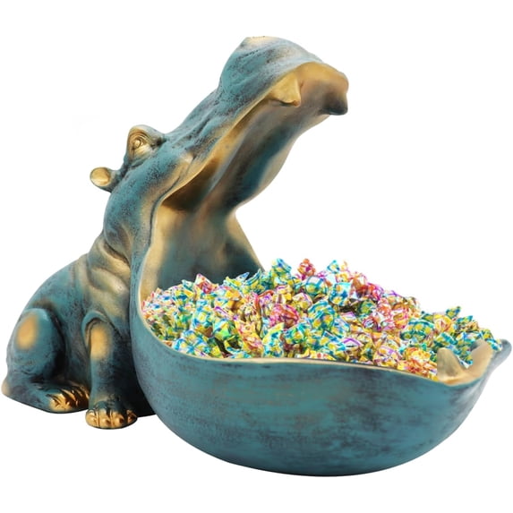 Hippo Statue Home Resin Hippopotamus Figurine fun candy dish,Key bowl,big mouth Sculpture Table Art Decoration Sundries Container Storage Box(Dark Blue)