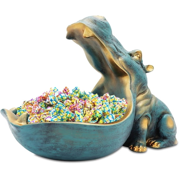 Hippo Statue,Large Hippopotamus Figurine Home Sculpture with Resin, Hippo Candy Jar, Candy Dish Bowl for Office Desk, Key Bowl for Entryway Table,Container Storage Art Decor Box(Dark Blue)